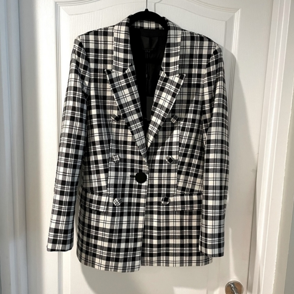 Alexander Wang Leather Sleeve Plaid Blazer